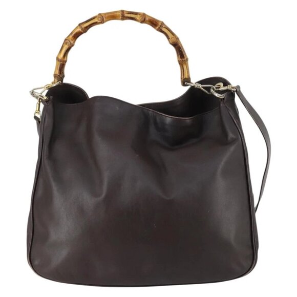 GUCCI Bamboo Shoulder Bag Leather 2way Brown Gold - Picture 3 of 16